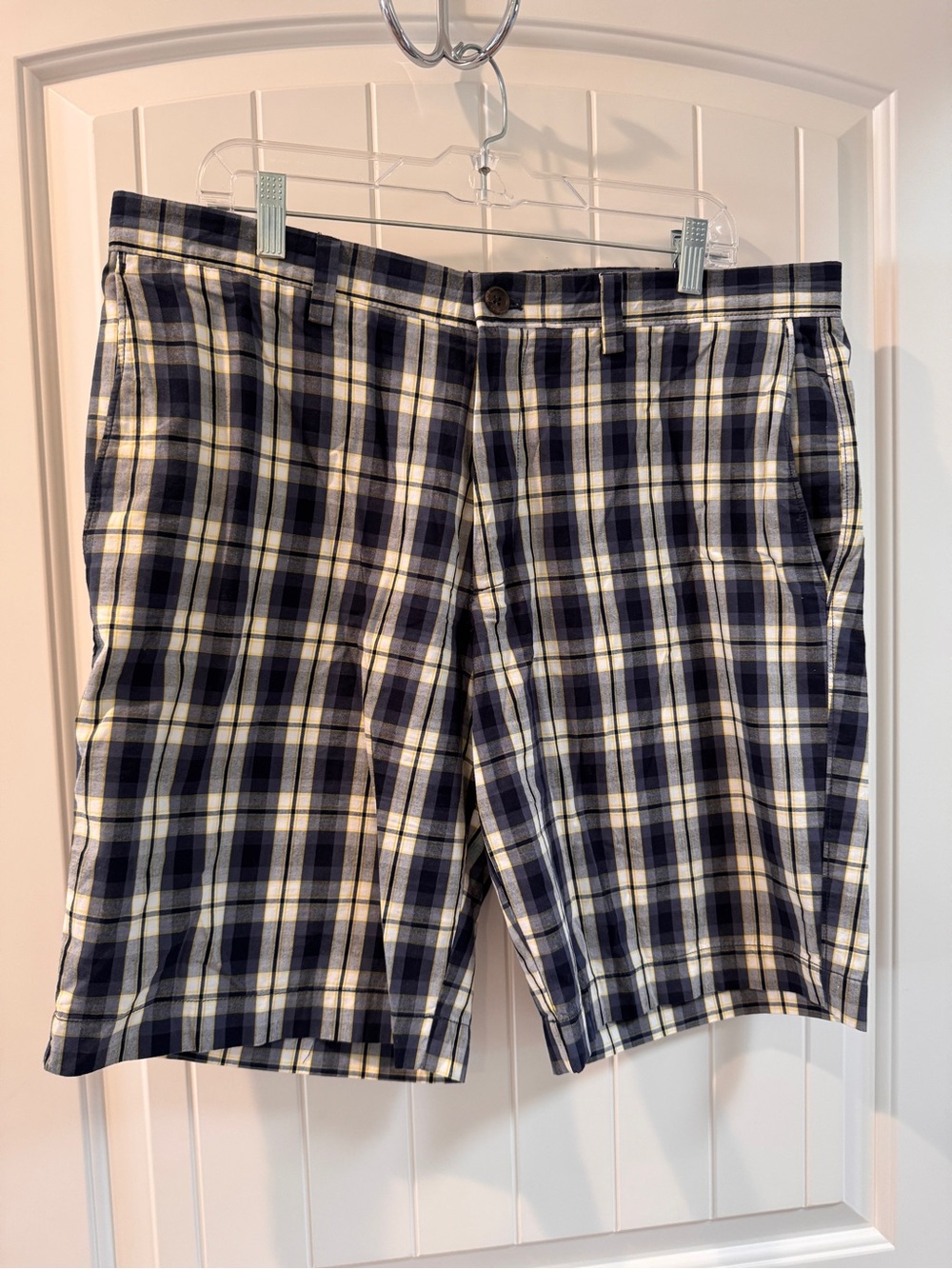 Banana Republic Navy and White Plaid Flat-Front Shorts